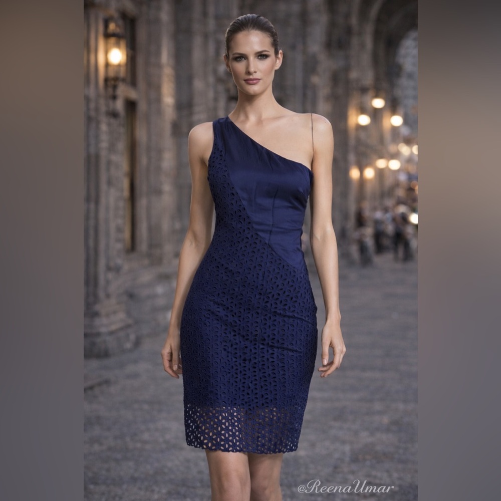 NWT Symmetrical Cotton-Silk One-Shoulder Dress – Navy